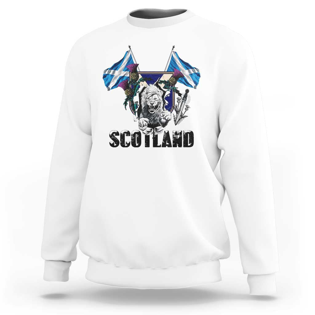 Roaring Scottish Lion Crest Sweatshirt Thistle Scotland Flag Emblem for Brave Highlanders - Wonder Print Shop