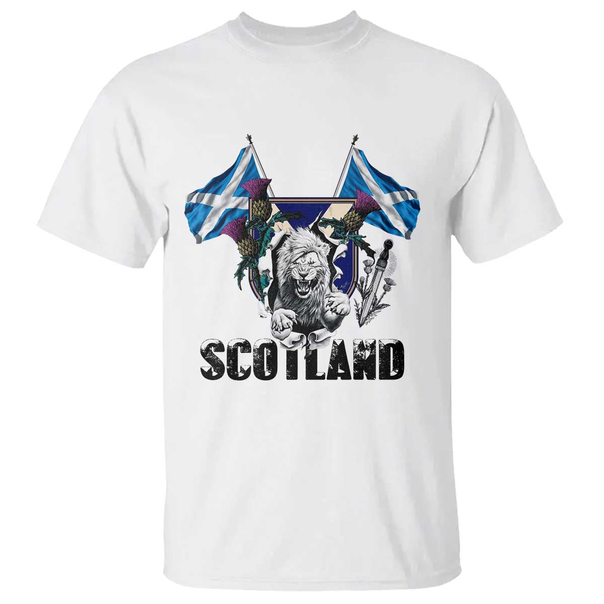 Roaring Scottish Lion Crest T Shirt Thistle Scotland Flag Emblem for Brave Highlanders - Wonder Print Shop
