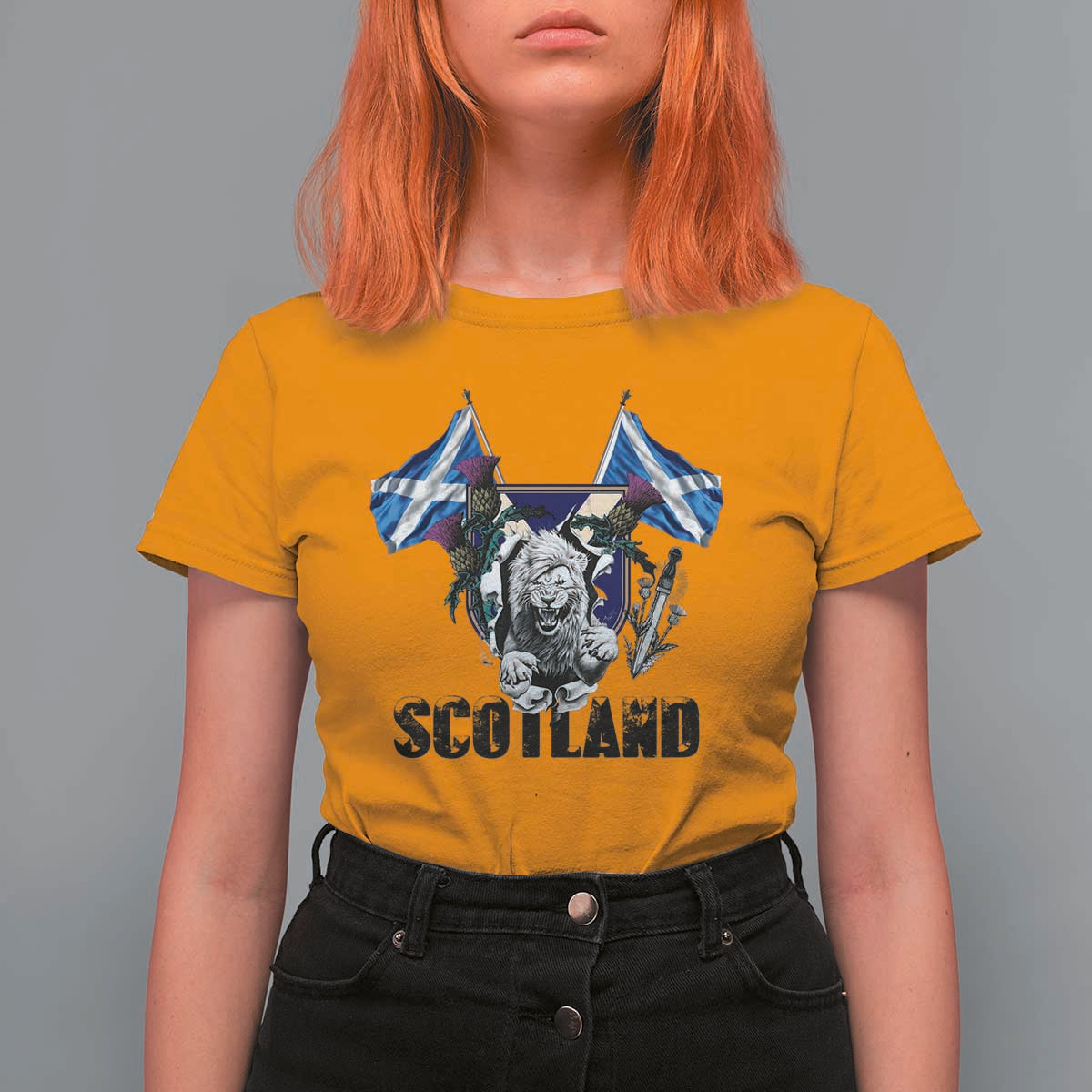 Roaring Scottish Lion Crest T Shirt For Women Thistle Scotland Flag Emblem for Brave Highlanders - Wonder Print Shop