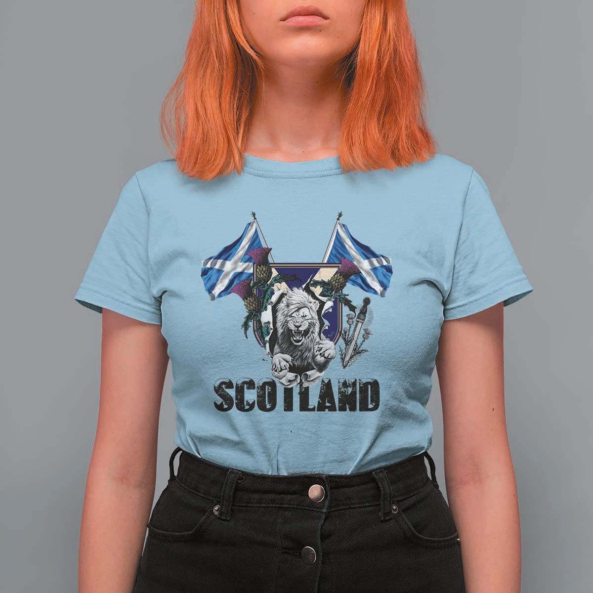 Roaring Scottish Lion Crest T Shirt For Women Thistle Scotland Flag Emblem for Brave Highlanders - Wonder Print Shop