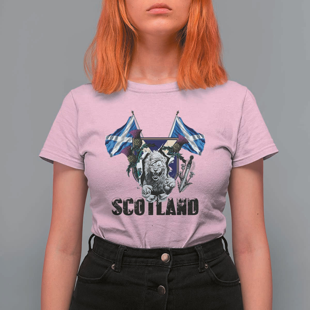 Roaring Scottish Lion Crest T Shirt For Women Thistle Scotland Flag Emblem for Brave Highlanders - Wonder Print Shop