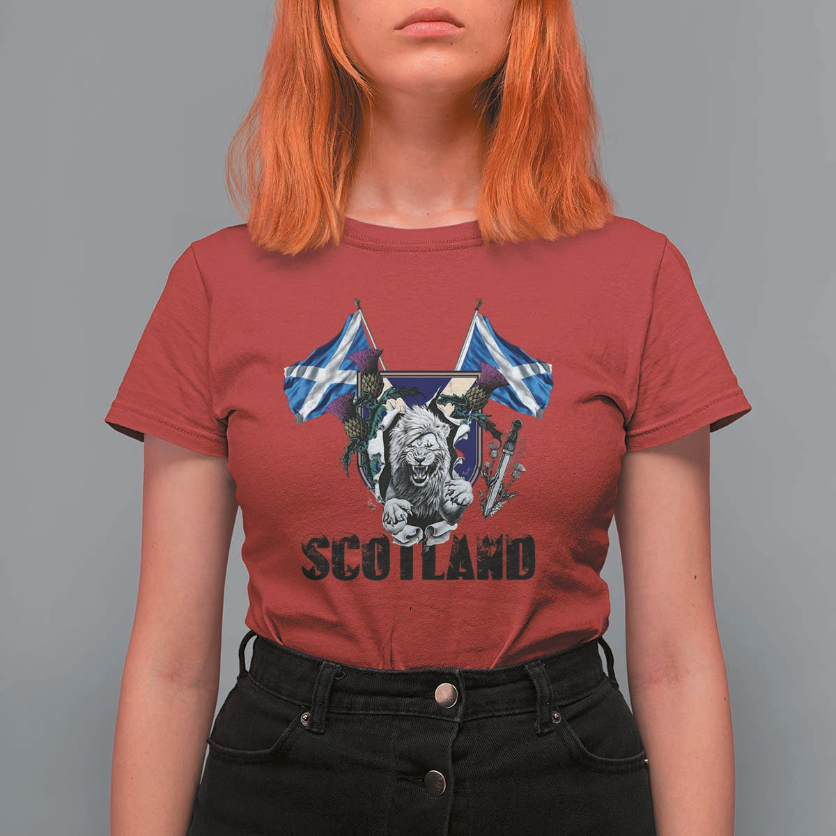 Roaring Scottish Lion Crest T Shirt For Women Thistle Scotland Flag Emblem for Brave Highlanders - Wonder Print Shop