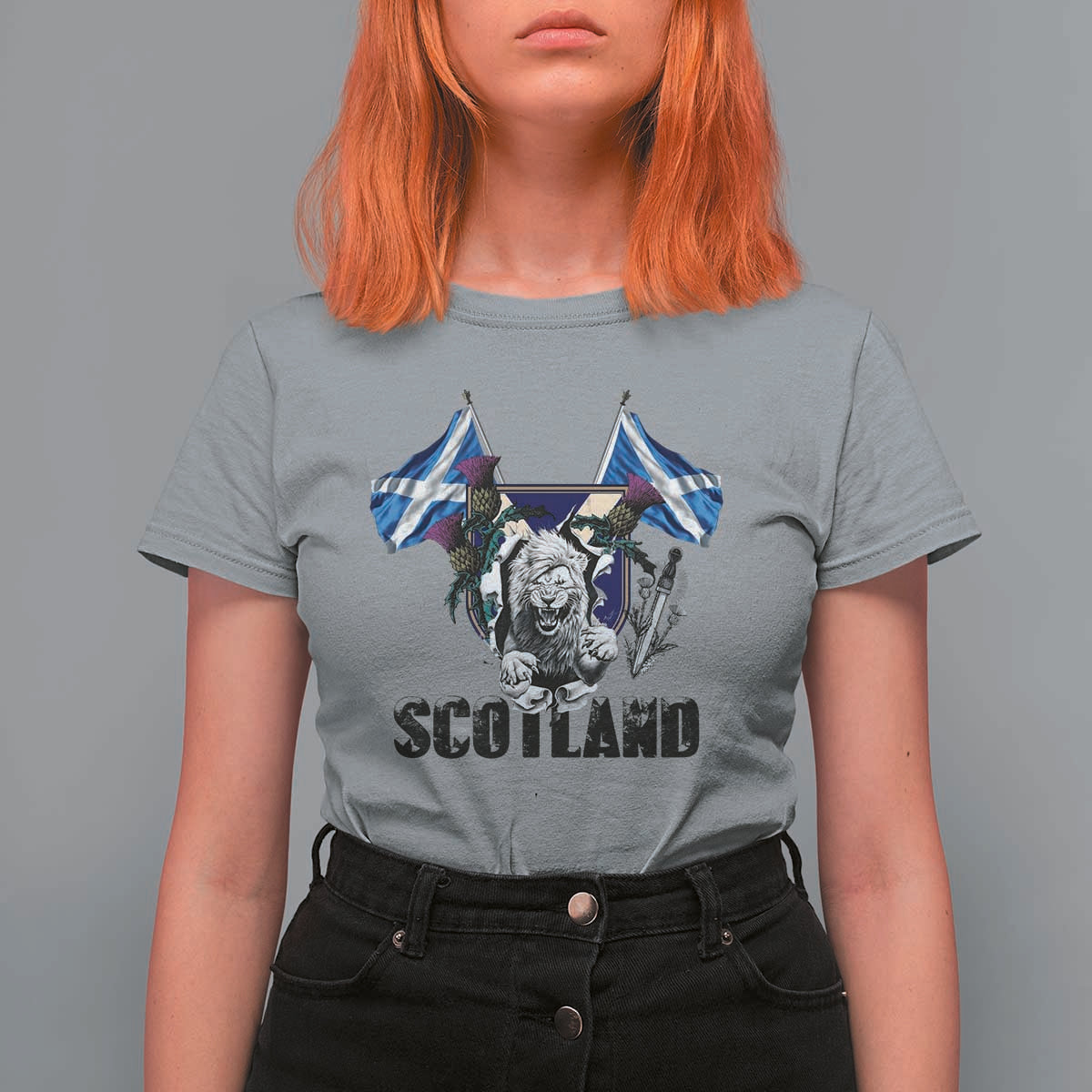 Roaring Scottish Lion Crest T Shirt For Women Thistle Scotland Flag Emblem for Brave Highlanders - Wonder Print Shop