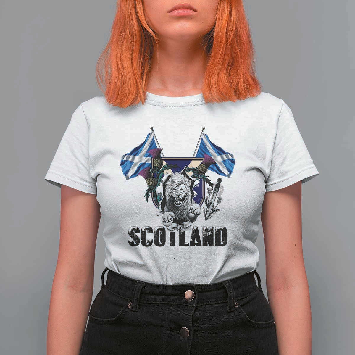 Roaring Scottish Lion Crest T Shirt For Women Thistle Scotland Flag Emblem for Brave Highlanders - Wonder Print Shop