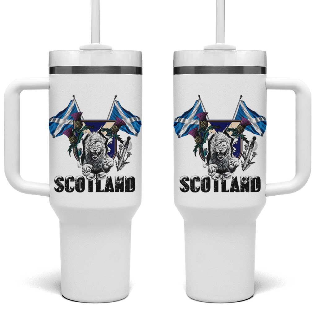 Roaring Scottish Lion Crest Tumbler With Handle Thistle Scotland Flag Emblem for Brave Highlanders - Wonder Print Shop