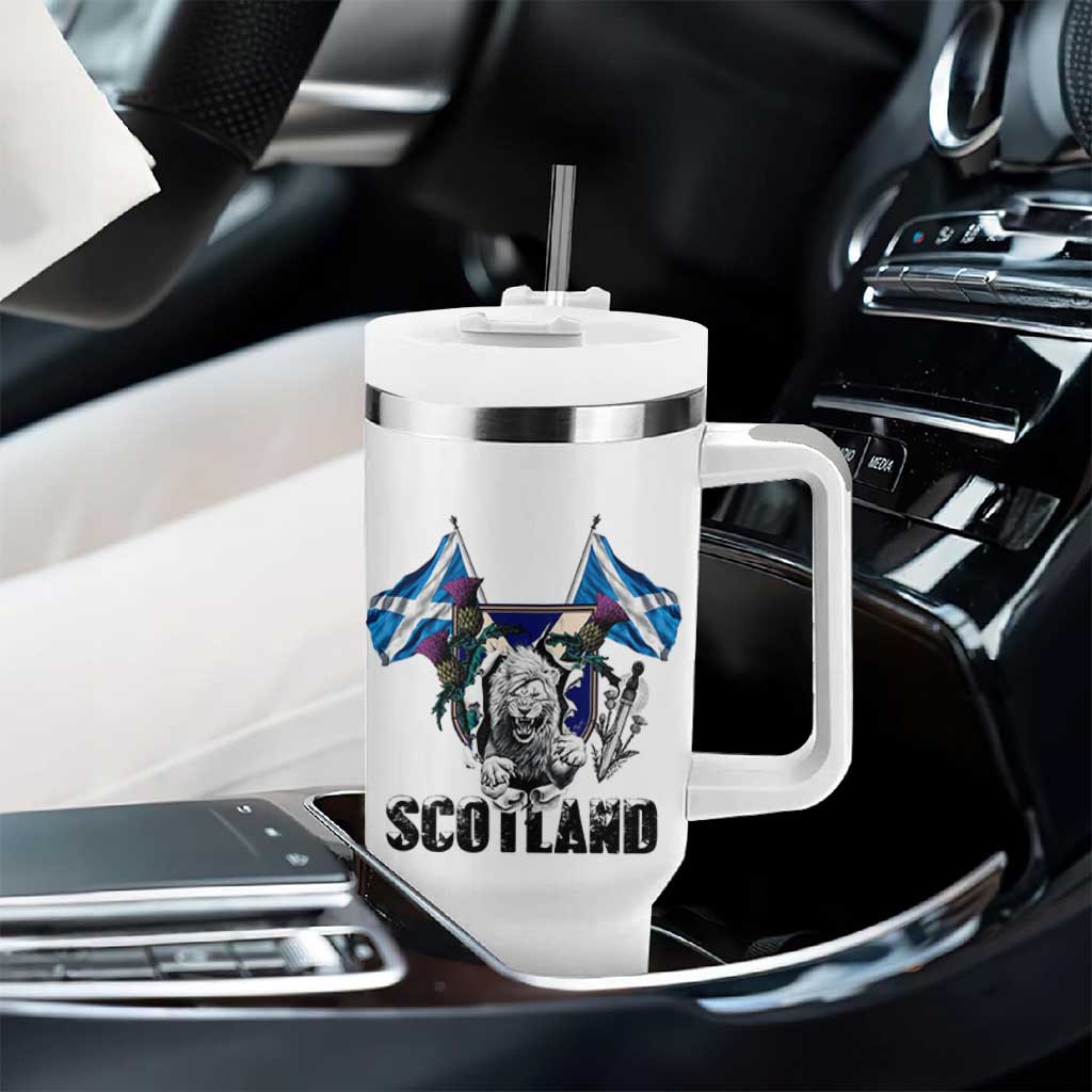 Roaring Scottish Lion Crest Tumbler With Handle Thistle Scotland Flag Emblem for Brave Highlanders - Wonder Print Shop
