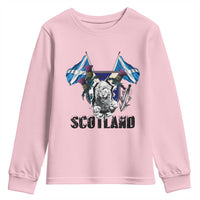 Roaring Scottish Lion Crest Youth Sweatshirt Thistle Scotland Flag Emblem for Brave Highlanders - Wonder Print Shop