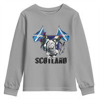 Roaring Scottish Lion Crest Youth Sweatshirt Thistle Scotland Flag Emblem for Brave Highlanders - Wonder Print Shop