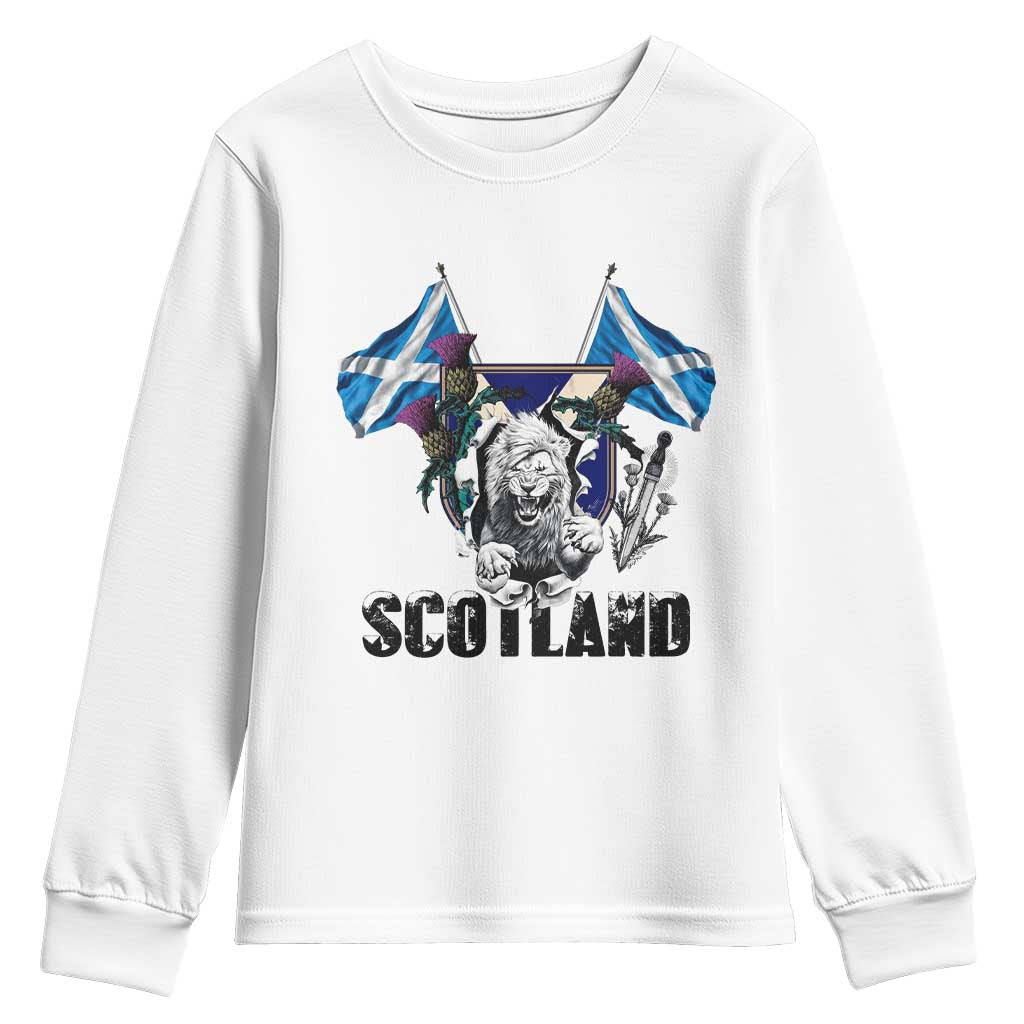 Roaring Scottish Lion Crest Youth Sweatshirt Thistle Scotland Flag Emblem for Brave Highlanders - Wonder Print Shop