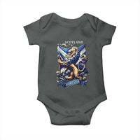 Scotland Forever Majestic Lion Rampant Holding Saltire Flag With Thistles Graphic Baby Onesie