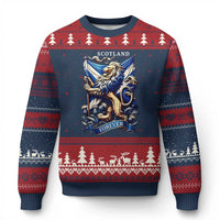 Scotland Forever Majestic Lion Rampant Holding Saltire Flag With Thistles Graphic Ugly Christmas Sweater