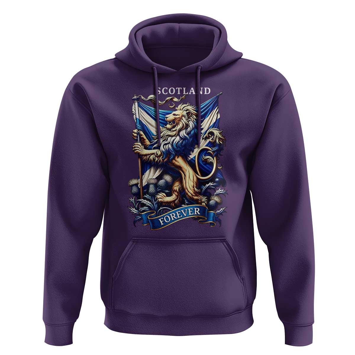 Scotland Forever Majestic Lion Rampant Holding Saltire Flag With Thistles Graphic Hoodie