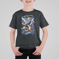 Scotland Forever Majestic Lion Rampant Holding Saltire Flag With Thistles Graphic T Shirt For Kid