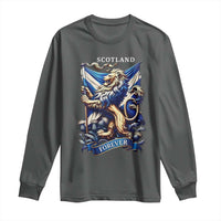 Scotland Forever Majestic Lion Rampant Holding Saltire Flag With Thistles Graphic Long Sleeve Shirt