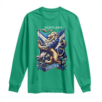 Scotland Forever Majestic Lion Rampant Holding Saltire Flag With Thistles Graphic Long Sleeve Shirt