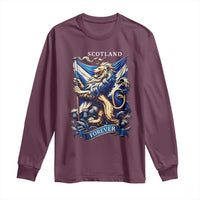 Scotland Forever Majestic Lion Rampant Holding Saltire Flag With Thistles Graphic Long Sleeve Shirt