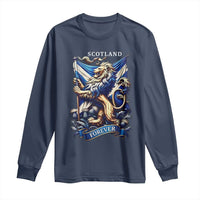 Scotland Forever Majestic Lion Rampant Holding Saltire Flag With Thistles Graphic Long Sleeve Shirt