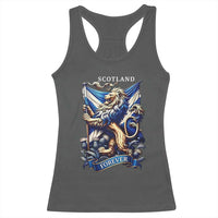 Scotland Forever Majestic Lion Rampant Holding Saltire Flag With Thistles Graphic Racerback Tank Top