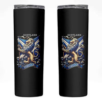 Scotland Forever Majestic Lion Rampant Holding Saltire Flag With Thistles Graphic Skinny Tumbler