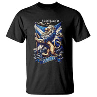 Scotland Forever Majestic Lion Rampant Holding Saltire Flag With Thistles Graphic T Shirt