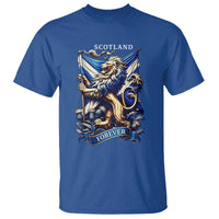 Scotland Forever Majestic Lion Rampant Holding Saltire Flag With Thistles Graphic T Shirt