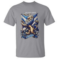 Scotland Forever Majestic Lion Rampant Holding Saltire Flag With Thistles Graphic T Shirt