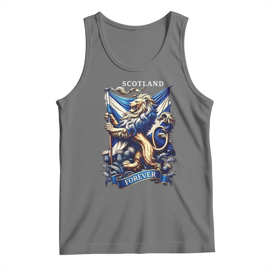 Scotland Forever Majestic Lion Rampant Holding Saltire Flag With Thistles Graphic Tank Top