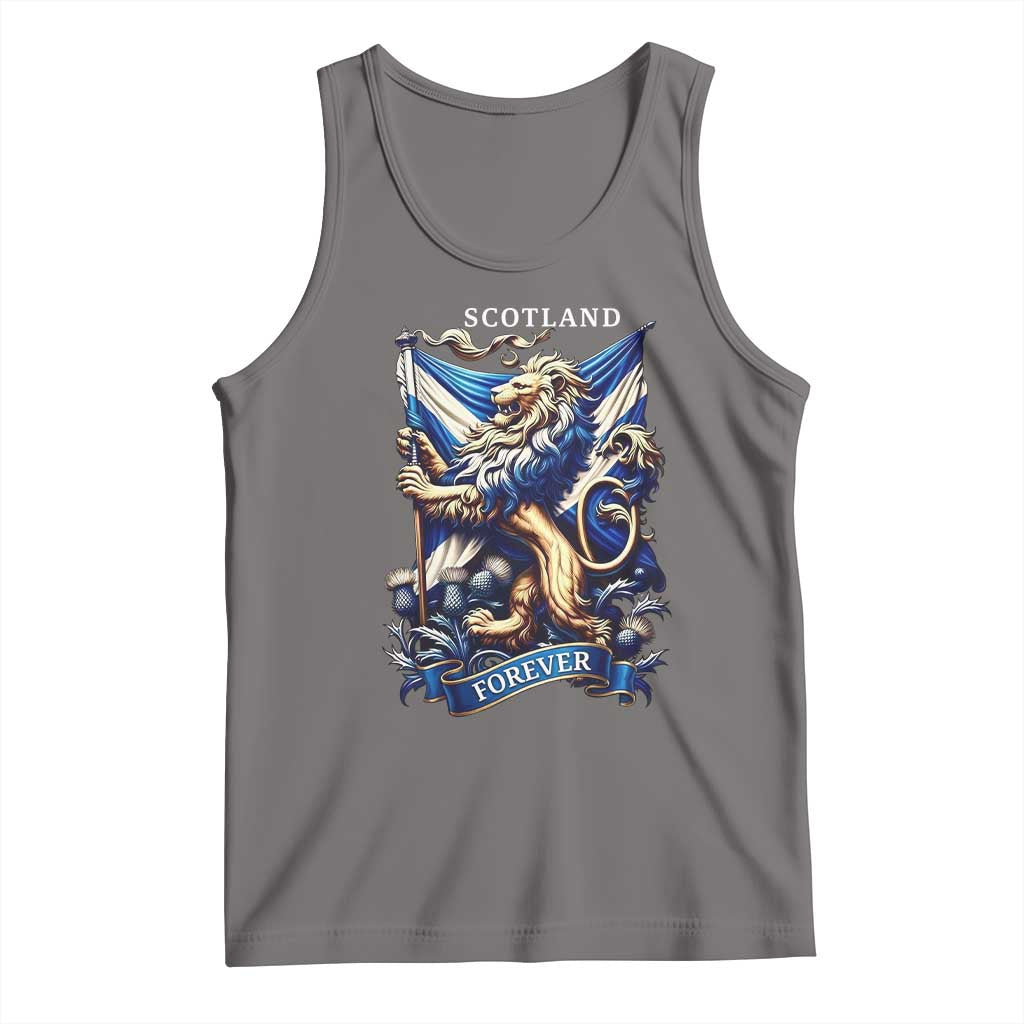 Scotland Forever Majestic Lion Rampant Holding Saltire Flag With Thistles Graphic Tank Top