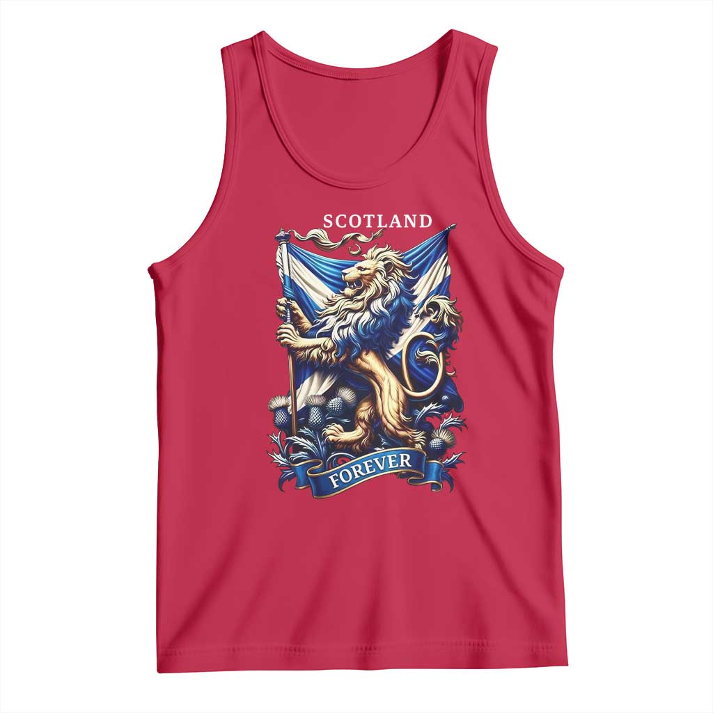 Scotland Forever Majestic Lion Rampant Holding Saltire Flag With Thistles Graphic Tank Top