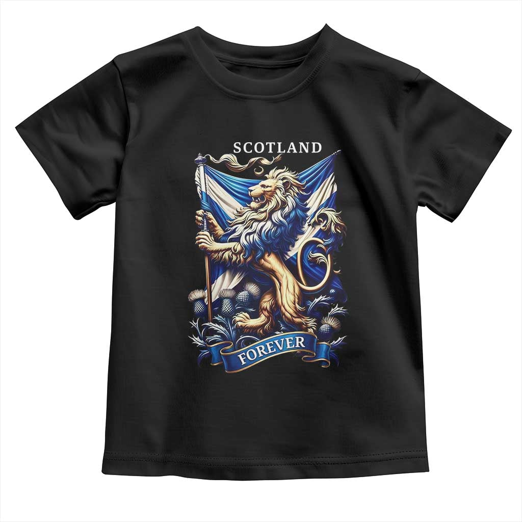Scotland Forever Majestic Lion Rampant Holding Saltire Flag With Thistles Graphic Toddler T Shirt