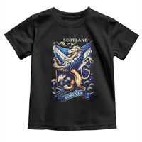 Scotland Forever Majestic Lion Rampant Holding Saltire Flag With Thistles Graphic Toddler T Shirt