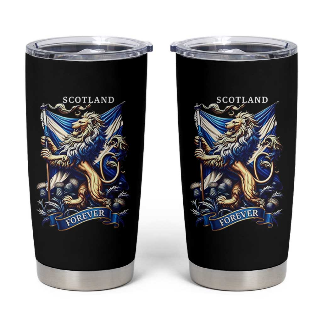 Scotland Forever Majestic Lion Rampant Holding Saltire Flag With Thistles Graphic Tumbler Cup