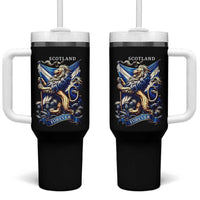 Scotland Forever Majestic Lion Rampant Holding Saltire Flag With Thistles Graphic Tumbler With Handle