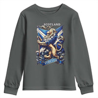 Scotland Forever Majestic Lion Rampant Holding Saltire Flag With Thistles Graphic Youth Sweatshirt