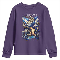 Scotland Forever Majestic Lion Rampant Holding Saltire Flag With Thistles Graphic Youth Sweatshirt