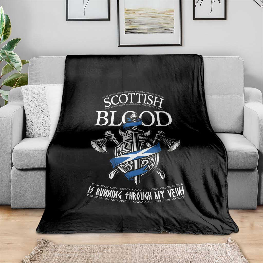 Scottish Blood Running Through My Veins Throw Blanket Viking Axe and Sword Heritage - Wonder Print Shop