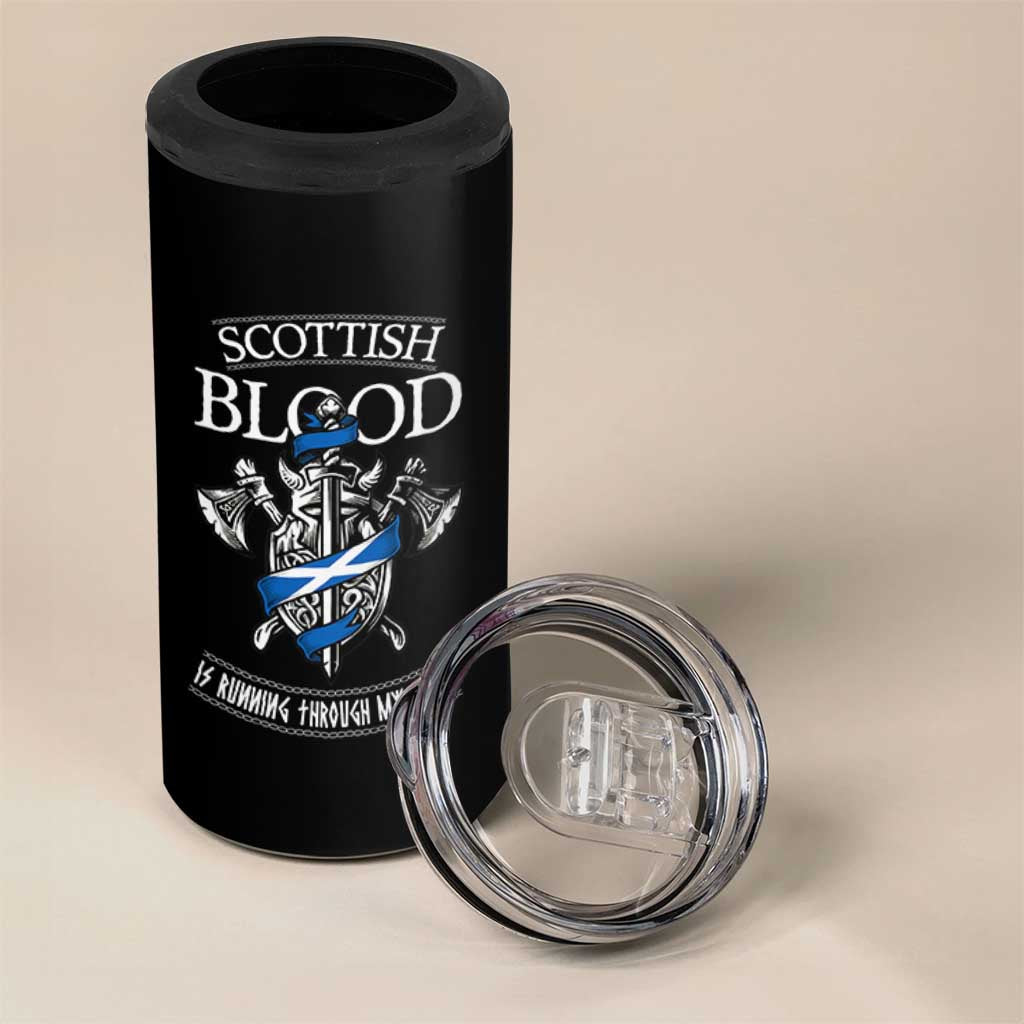 Scottish Blood Running Through My Veins 4 in 1 Can Cooler Tumbler Viking Axe and Sword Heritage - Wonder Print Shop