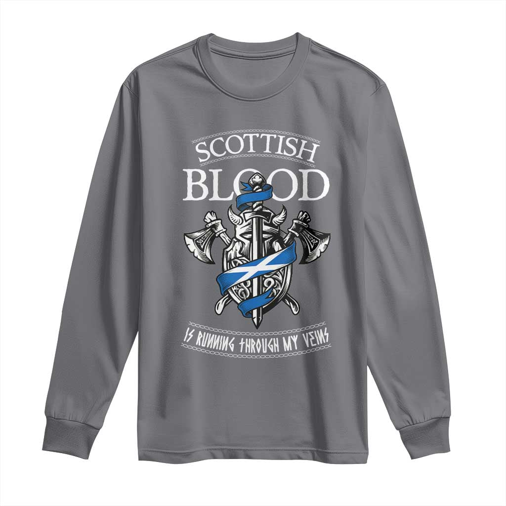 Scottish Blood Running Through My Veins Long Sleeve Shirt Viking Axe and Sword Heritage - Wonder Print Shop