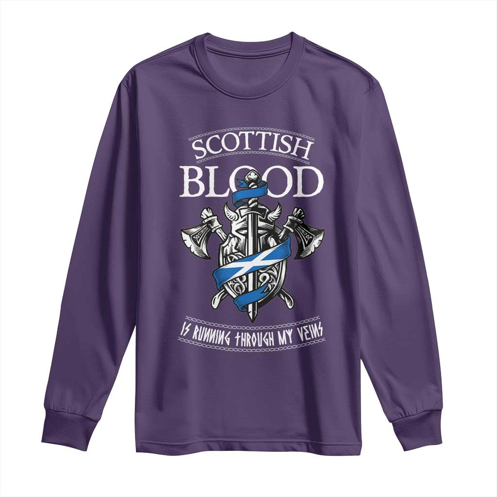 Scottish Blood Running Through My Veins Long Sleeve Shirt Viking Axe and Sword Heritage - Wonder Print Shop