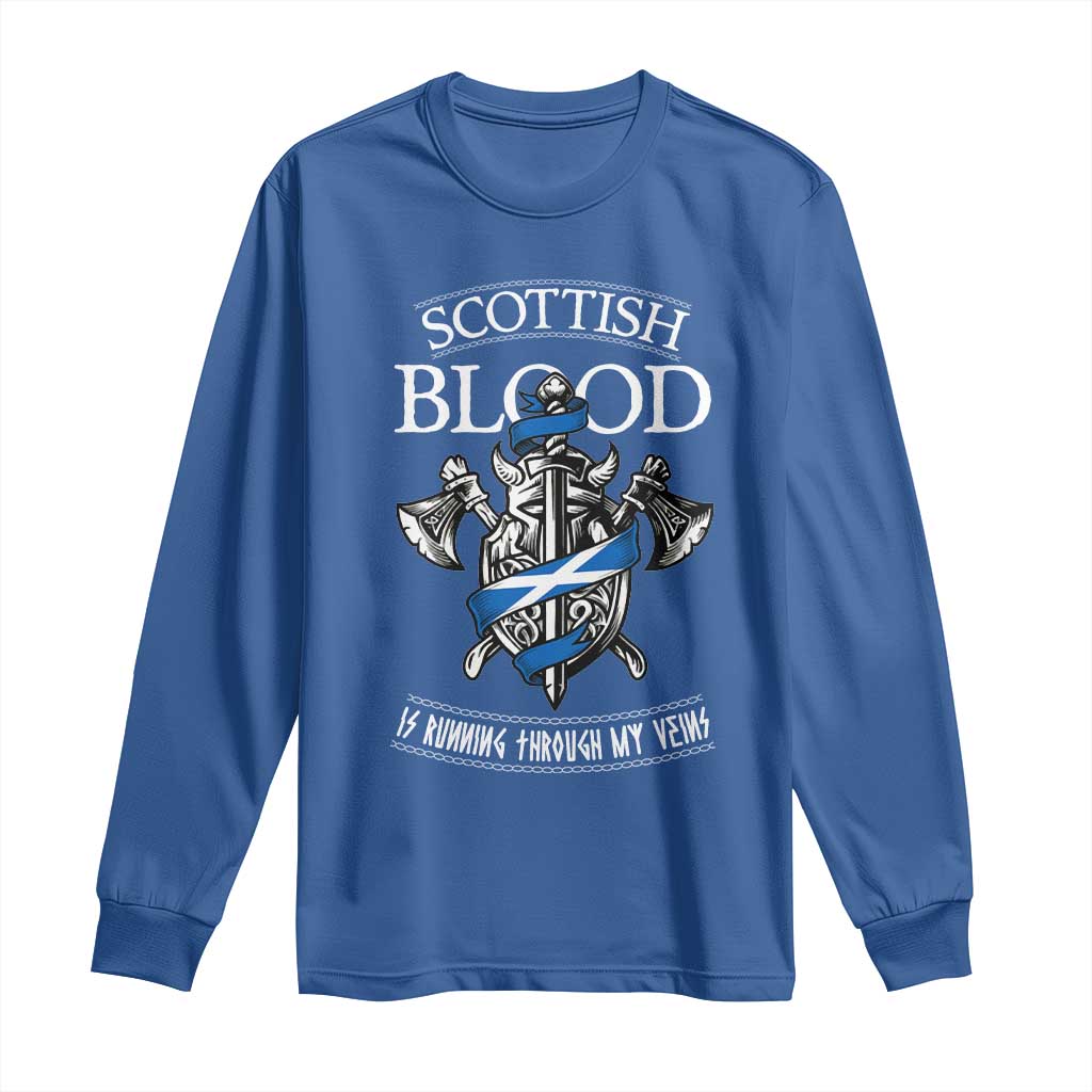 Scottish Blood Running Through My Veins Long Sleeve Shirt Viking Axe and Sword Heritage - Wonder Print Shop
