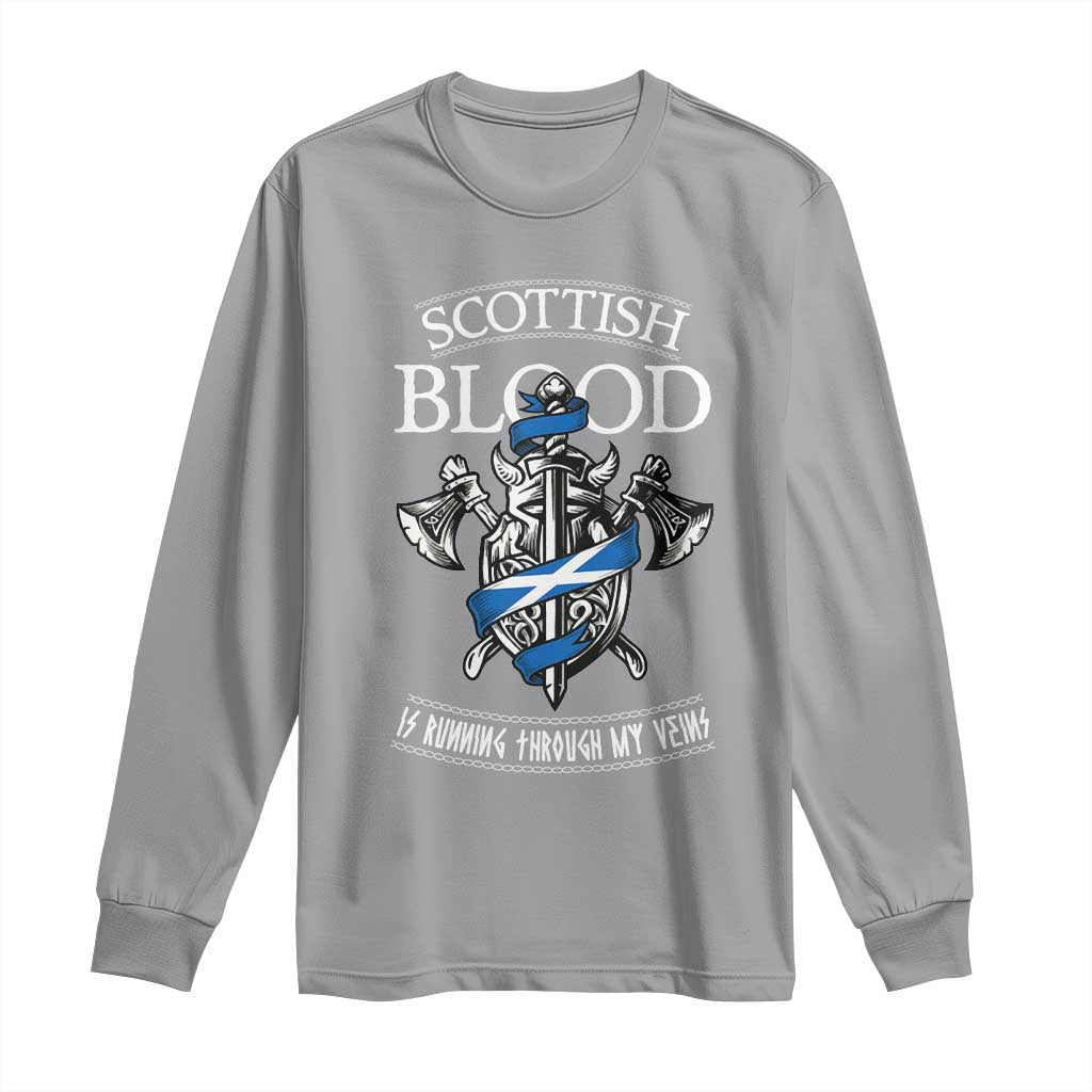 Scottish Blood Running Through My Veins Long Sleeve Shirt Viking Axe and Sword Heritage - Wonder Print Shop