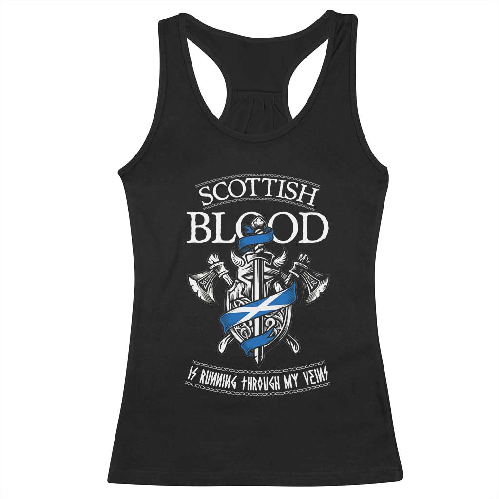 Scottish Blood Running Through My Veins Racerback Tank Top Viking Axe and Sword Heritage - Wonder Print Shop