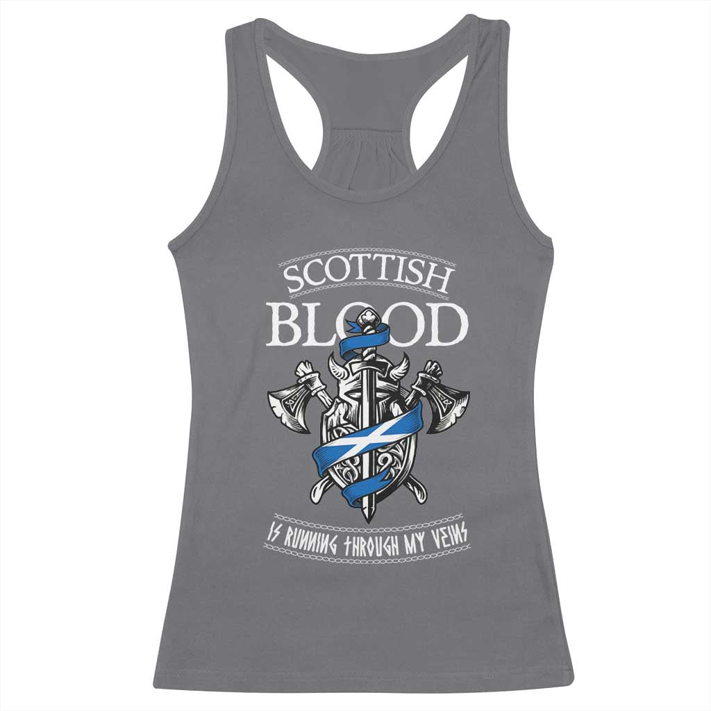 Scottish Blood Running Through My Veins Racerback Tank Top Viking Axe and Sword Heritage - Wonder Print Shop
