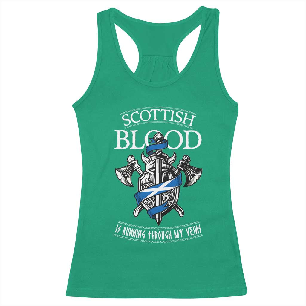 Scottish Blood Running Through My Veins Racerback Tank Top Viking Axe and Sword Heritage - Wonder Print Shop