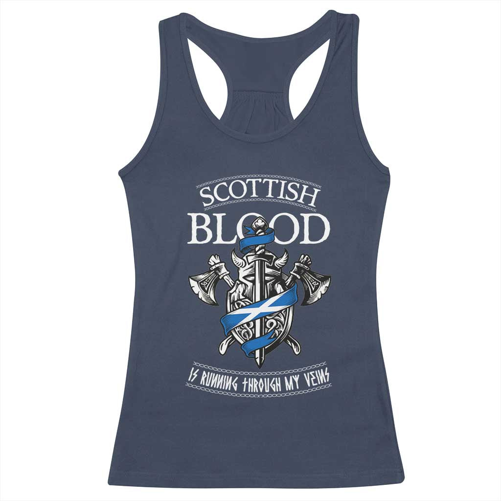 Scottish Blood Running Through My Veins Racerback Tank Top Viking Axe and Sword Heritage - Wonder Print Shop