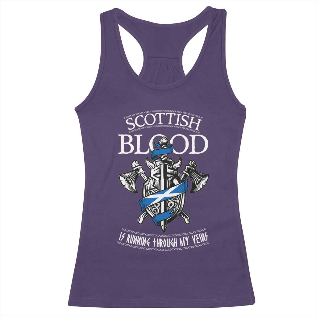 Scottish Blood Running Through My Veins Racerback Tank Top Viking Axe and Sword Heritage - Wonder Print Shop