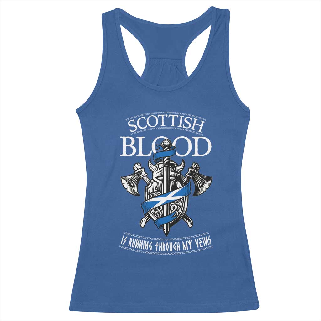 Scottish Blood Running Through My Veins Racerback Tank Top Viking Axe and Sword Heritage - Wonder Print Shop