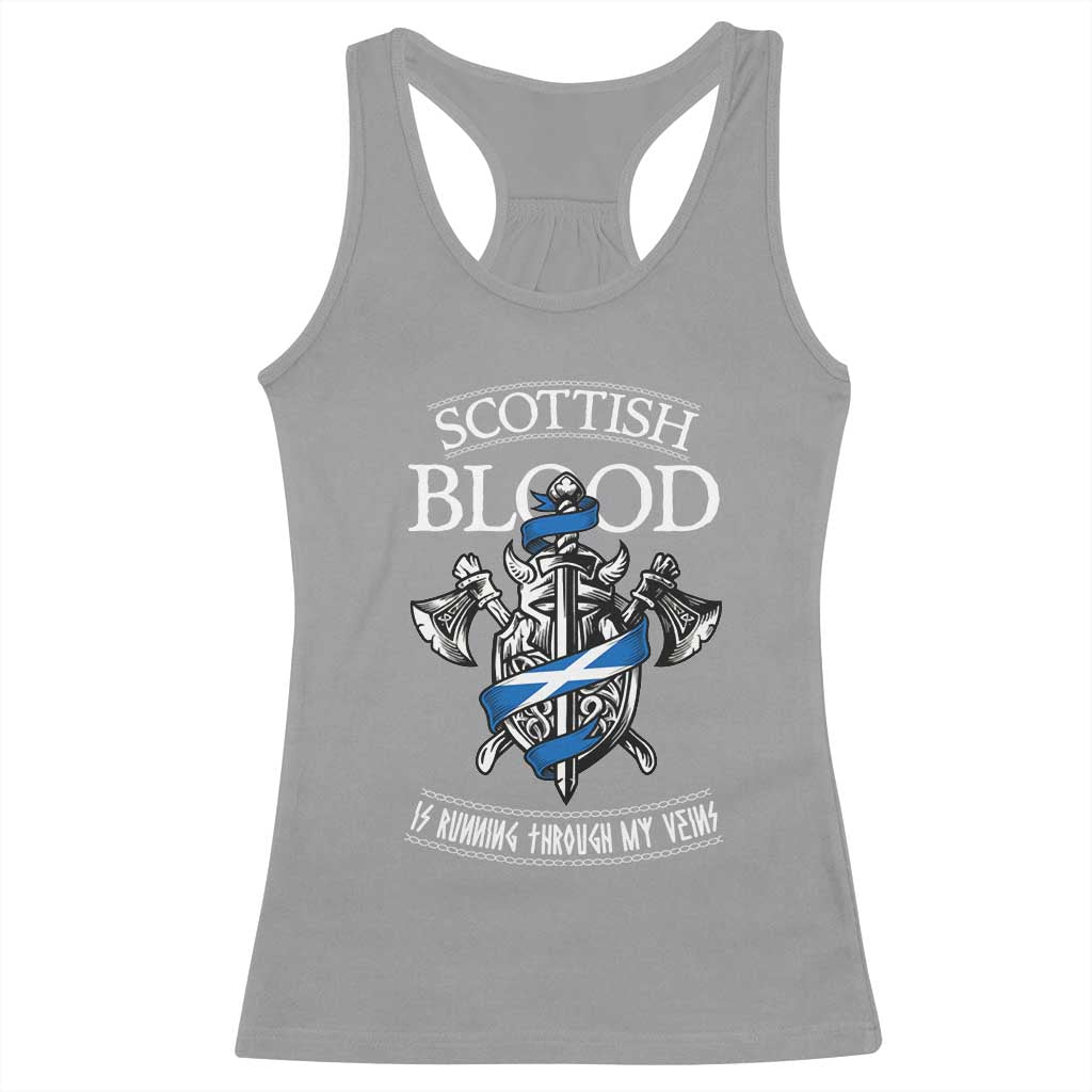 Scottish Blood Running Through My Veins Racerback Tank Top Viking Axe and Sword Heritage - Wonder Print Shop