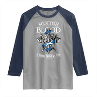 Scottish Blood Running Through My Veins Raglan Shirt Viking Axe and Sword Heritage - Wonder Print Shop