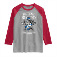 Scottish Blood Running Through My Veins Raglan Shirt Viking Axe and Sword Heritage - Wonder Print Shop